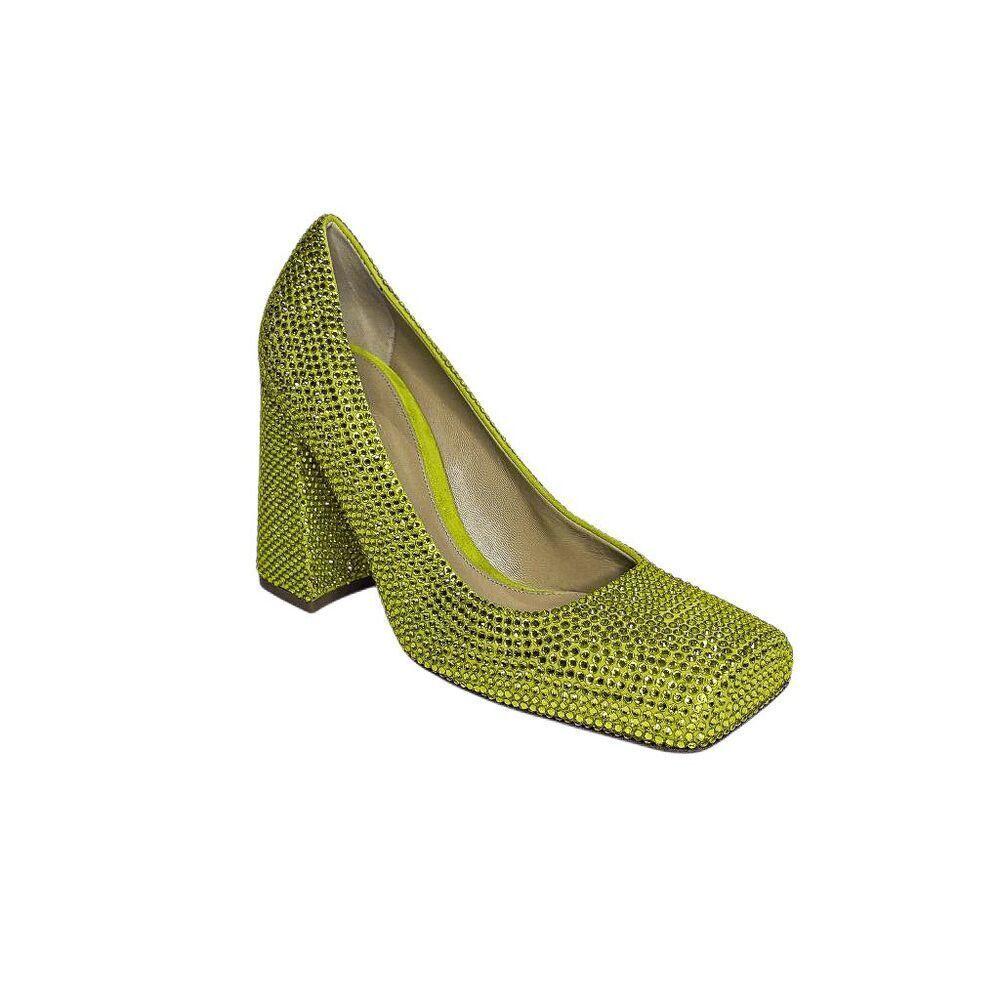 Bottega Veneta Tower Pumps EU 36 Kiwi Rhinestone Suede Block Sparkly Heel Shoes